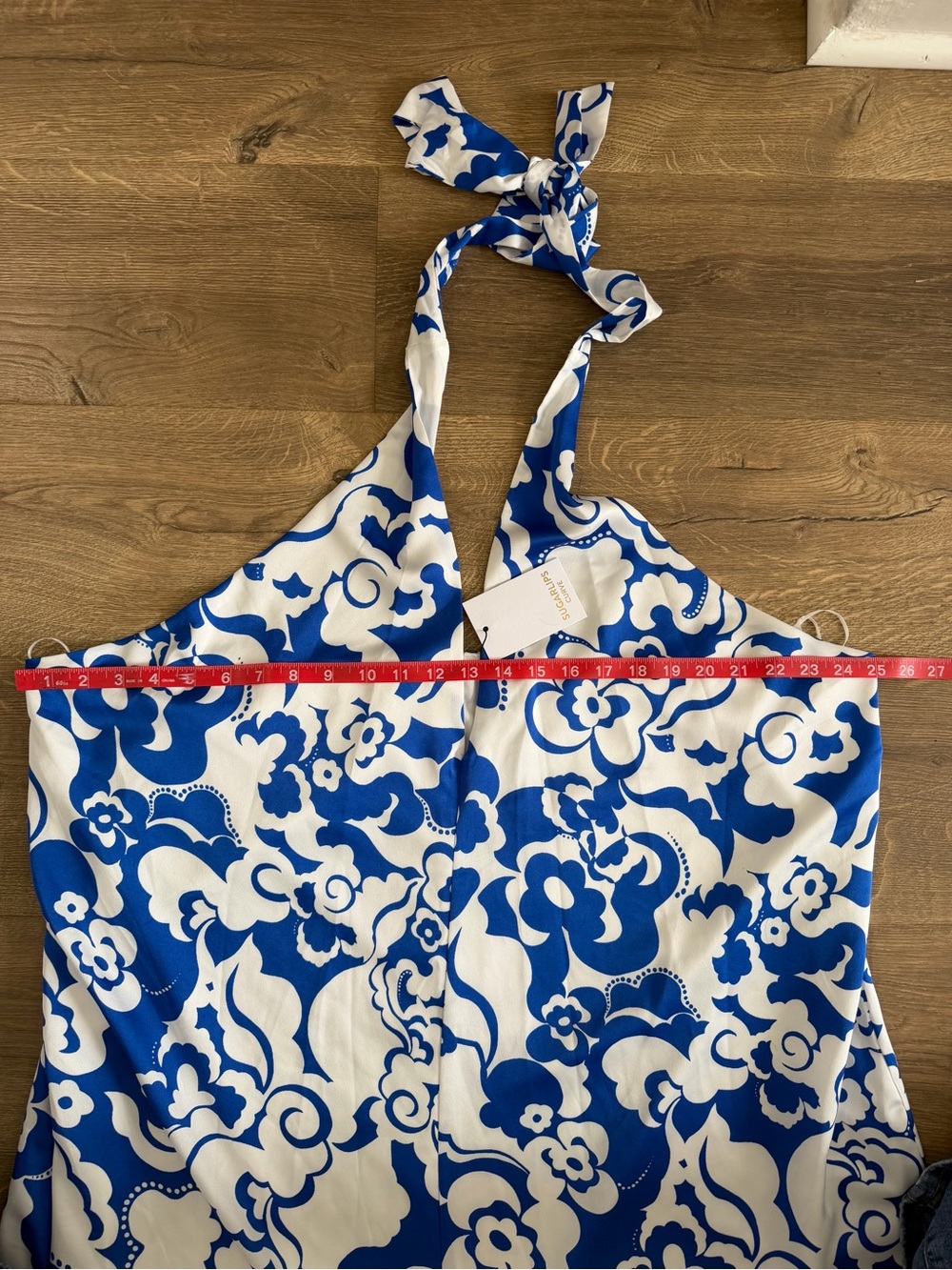 NWT Sugarlips Curve 3X Blue White Floral Halter Maxi Dress Satin Like - Picture 11 of 11